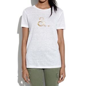 Madewell Sz S white linen ampersand tee gold foil